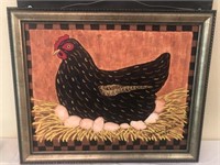 Signed Oil on Board Painting of Chicken on Eggs