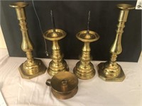 2 Pairs of Brass Candle Sticks & 1 Single  Brass