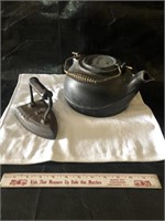Cast iron tea pot and sad iron