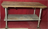 Sturdy & Heavy Wood Top Steel Table