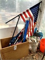 Several Flags & Flag Decor in Wooden Box