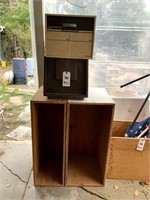 Small Plastic Filing Cabinet, 2 Wooden Boxes,