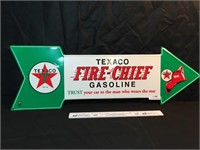 Texaco Fire Chief Gasoline Tin Metal Arrow Sign