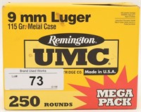 250 Rounds Of Remington UMC 9mm Luger Ammunition