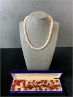 Rose Quartz Necklace and Red Beads