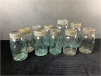 Antique Aqua Blue & Clear Fruit Jars - 10 Total