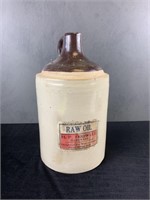 Stoneware Jug with Paper Label "Raw Oil"