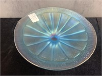 Blue Stretch Glass Footed Dish