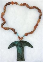 Pre-Columbian? Axe Pendant on a Beaded Necklace.