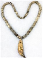 Mastodon Bone Bead Necklace w/Cave Bear Tooth.