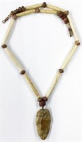 Bone Necklace w/Indian Stone Knife Point Pendant.