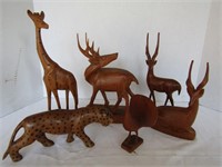 6 Hand-carved Wooden Animal Figures