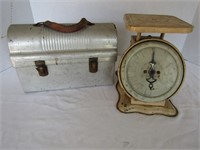 Vintage Lot-Alum. Lunch Box, Pelouze Scale