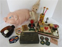 Vintage Toy Lot-Rabbit, Piggy Bank, Blocks & more