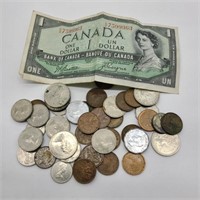 Lot of Canadian Coins & Currency