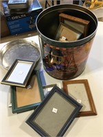 Popcorn tin & lid filled with small picture frames