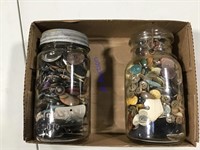 2 mason jars full of buttons