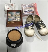 Vintage toddler shoes & coasters