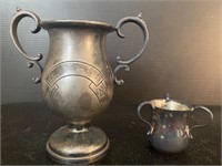 Antique silver plate trophy and 3 handle cup