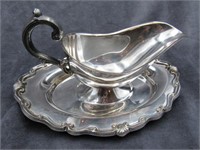 Silver Plate Gravy Bowl with Attached Underplate