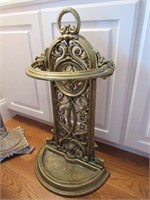 Antique Brass-Finished Cast Iron Umbrella Stand