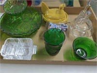 Ceramic nested hen and Glass Cups, Serving Dishes