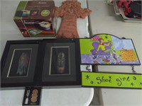 (2) Shadow Boxes, Glass Coasters, Ceramic Cross