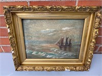 Oil painting on board maritime ship
