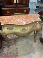 GOLD FRENCH MARBLE TOP COMMODE