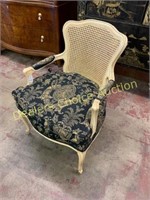 FRENCH CANE BACK  ARM CHAIR W/BLACK UPHOLSTRY