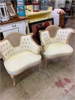2X CREME FRENCH CANE-BACK ARM CHAIRS
