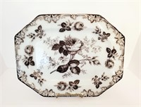1850s Antique Furnival Moss Rose Mulberry Platter