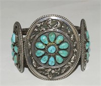 Old Pawn Zuni Turquoise and Silver Bracelet