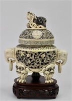 Chinese Carved Censer on Stand