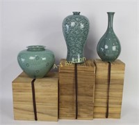 Three Japanese Studio Celadon Porcelain Pieces