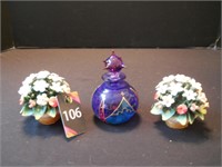 Perfume Bottle & Floral Figurines