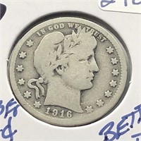 1916-D SILVER BARBER QUARTER - BETTER DATE