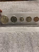 1945 COIN SET HALF DOLLAR, QUARTER, MERCURY D