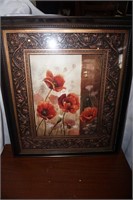 Framed Red Poppies Print  Signed on Back