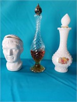 2 AVON BOTTLES AND A CEASER BUST BOTTLE  CLEAR