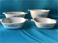 4 CORNING WARE DISHES WITHOUT LIDS