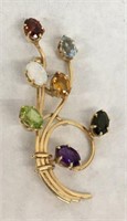 14K Ladies' Pin with Various Gemstones.