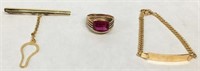 Lot: Two 18K Items & 10K Ring w/Red Stone.