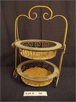 WROTH IRON AND WICKER DECORATIVE BASKET
