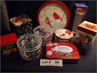 ASSORTED TINS, DECORATIVE BOXES AND CONTAINERS