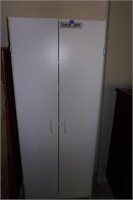 WHITE LAMINATE CABINET WITH CONTENTS