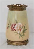 Antique Hand Painted Glass Planter