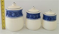 Canister Set (3 pcs) - Blue & Cream