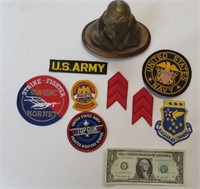 Military patches and bust of pilot