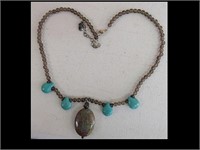 TURQUOISE, SILVER AND BEAD CHOKER